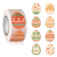 Holiday Stickers 100 500 Pieces Egg Shaped Easter Self adhesive Label Roll Sticker Cartoon Egg Packaging Sealing Stickers