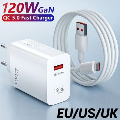 120W QC 5.0 Fast Charging USB Charger Power Adapter Fast Charge Type C Cable for IPhone Mi Samsung Huawei Mobile Phone Universal Wall Chargers