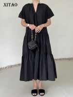 XITAO Dress Women Fashion Loose Casual Pleated Dress 105