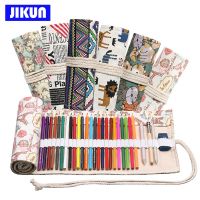 JIKUN 36 Slots Pencil Cases Aesthetic Canvas Rollable School Large Capacity Portable Pencil Holder Roll Up Storage Bag