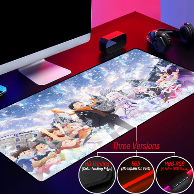 Kawaii Emilia Rem Ram Custom RGB Gaming Mouse Pad Re Zero HUB Personalized PC 4 Port USB Mousepad XXL LED Luminous Desk Slipmat