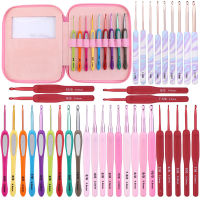 Nonvor 9PcsSet Aluminum Crochet Hooks TPR Soft Handle Knitting Needles Set 2.0-6.0mm for Weaving DIY Accessories with Pink Bag