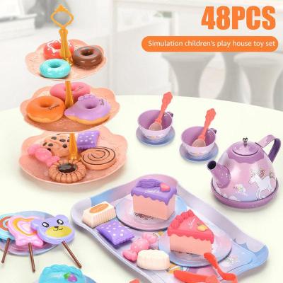 48Pcs ของเล่นชุดชาสำหรับสาวน้อย Afternoon ชุดชาของเล่น Pretend Party ชุดชาของเล่น Reusable จำลอง Teacup ของเล่นรวมทั้งกาน้ำชาถ้วยลูกอมขนม Tea Party Set