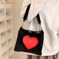 Plush Shopper Handbags Large Capacity Love Heart Printed Female Handbag Casual Autumn Winter Ladies Soft Faux Fur Tote Bag Purse