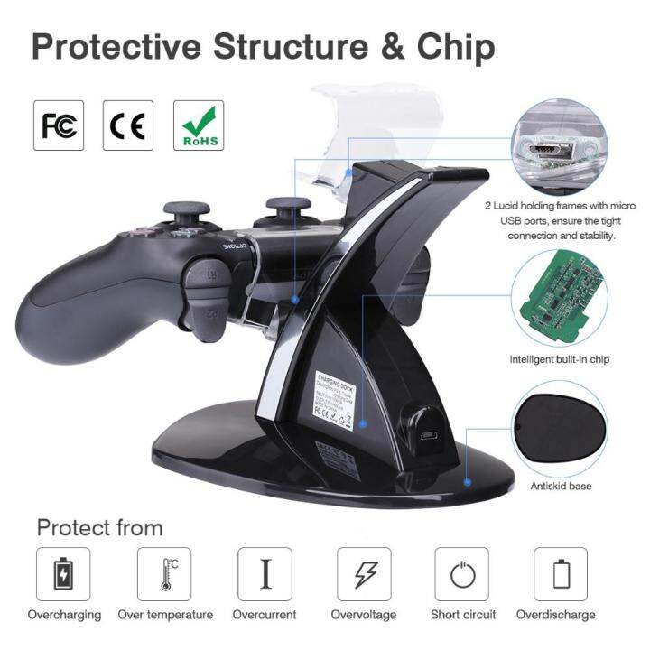 vastar-controllerแท่นชาร์จusbคู่led-ps4-แท่นชาร์จแบบตั้งcradleสำหรับplay-station-ps4-ps4-pro-ps4-slim-controller