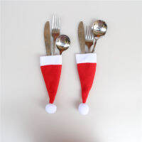 10 PcsPack Christmas Caps Cutlery Holder Fork Spoon Pocket Christmas Decor Pouch Tablewear Set Covers Christmas Supplies