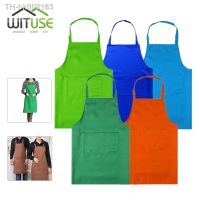 ☽☼♙ thicken cotton polyester blend cooking baking kitchen bib apron with pockets black blue green red yellow orange plain apron