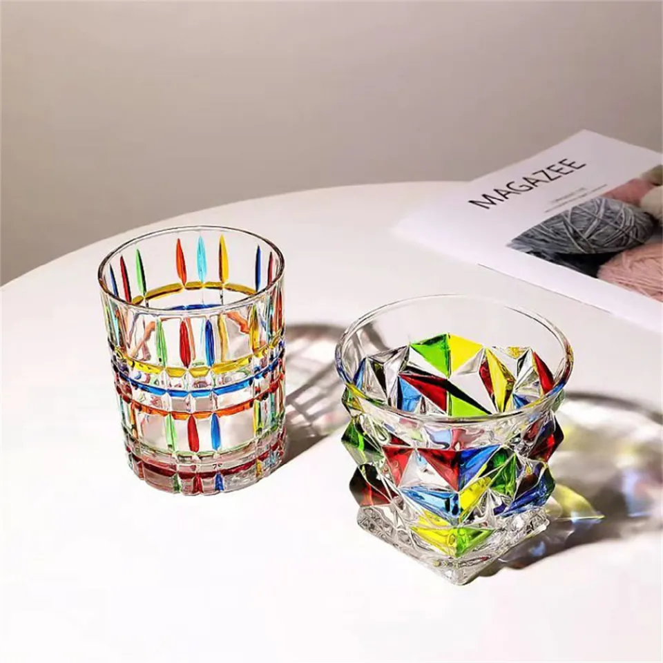 Italy Zecchin Design Colorful Crystal Old Fashioned Whiskey Glass Gothic  Whisky Rock Glasses Wine Tumbler Dazzle Color Water Cup