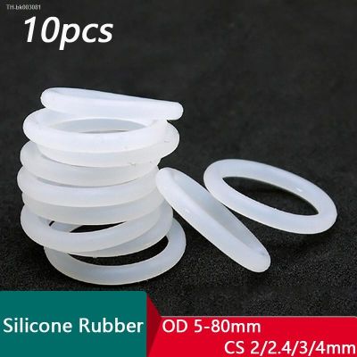 ✑ 10pcs Thickness(CS) 2/2.4/3/4mm White Rubber Seal Ring OD 5-80mm Heat-Resistant Food Grade Silicone O-Ring