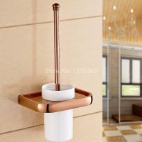 ❄☍✶ Luxury Rose Gold Brass Bath Hardware Wall Mounted Toilet Brush Holder Set White Brush Ceramic Cup Bathroom Accessory aba869