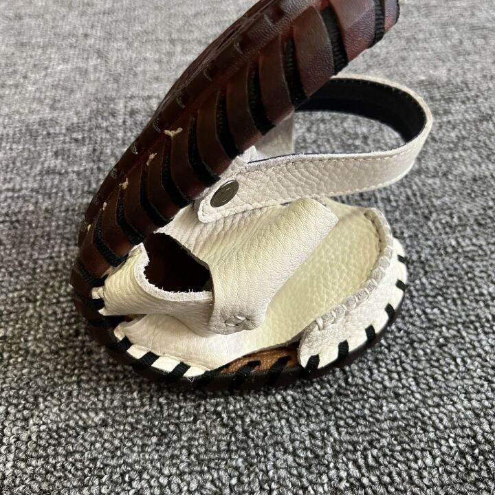 top-layer-cowhide-mens-summer-leather-sandals-new-slippers-breathable-soft-bottom-driving-shoes-beach-hand-sewn