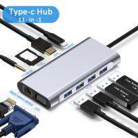 RYRA 100เมตร RJ45 11พอร์ต USB 3.0 Hub ความเร็วสูง HUB Type C S Plitter พีซีแล็ปท็อป Type C S Plitter การขยายตัว D Ock VGA PD อ่าน4พัน