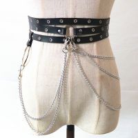 HOT★Sexy Pub Female Leather Skirt Belts Punk Gothic Rock Harness Waist Metal Chain Body Bondage Hollow Belt Accessories for Lady