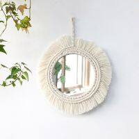 กระจกตกแต่งเครื่องตกแต่งฝาผนังกระจกการตกแต่งบ้าน Macrame กระจกทรงกลม Boho สำหรับห้องนั่งเล่นห้องน้ำห้องนอนของตกแต่งห้องลูกน้อยกระจก LJZ3816