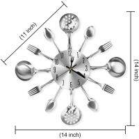 Metal Kitchen Cutlery Wall Clock 14 Inch with Fork Spoon 3D Non Ticking Quartz Watch Clock for Bedroom Home Decor