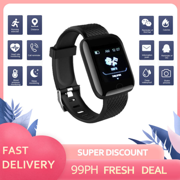 Smart Watch Men Women 116 Plus Blood Pressure Monitor Waterproof