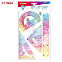 MOTARRO เซตไม้บรรทัดพลาสติกนิ่มสีรุ้ง4ชิ้นไม้บรรทัดยืดหยุ่นได้โค้งงอได้กันแตกสำหรับโรงเรียนและสำนักงาน