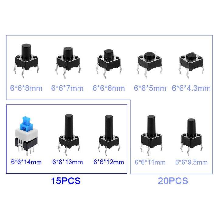 180ชิ้น10ชนิด6-6ชุดสวิตช์สัมผัสไฟขนาดเล็กปุ่มกดจัดประเภทชุดสวิตช์อุปกรณ์เครื่องมือ-diy-6x6คีย์เปิด-ปิด