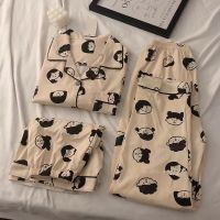 Japanese Summer Pajamas Womens Short-Sleeved Trousers Cartoon 2022 Spring and Autumn Cardigan Homewear Set Three-Piece Set