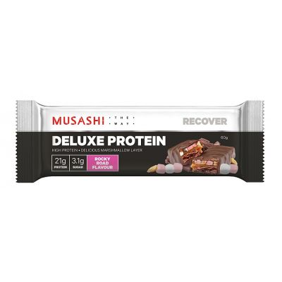 MUSASHI Deluxe Bar Rocky Road 60g. 1 ชิ้น - มูซาชิ ดีลัก บาร์ อาหารเสริม โปรตีน ชนิดแท่ง