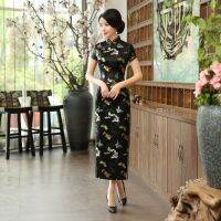 กี่เพ้ายาวชุดราตรีชุดสตรีบางลายดอกไม้ Qipao Cheongsam