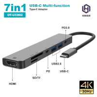 อสำหรับMacBook 7 In 1 USB Splitter Port USB-C HUB with Card Reader TF/SD Card Type-Cเป็นHDMI 4K ,PD3.0 USB-C#T-001