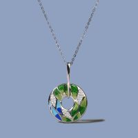 Silver Pendant for Women Genuine 925 Silver Plated Green Bamboo Leaves Luminous CZ Trendy Jewelry Handmade Enamel Jewelry Fashion Chain Necklaces