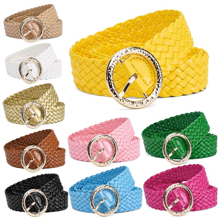 new-fashion-women-braided-bright-colors-belts-circular-buckle-ladies-waist-ornament-no-holes-all-matching