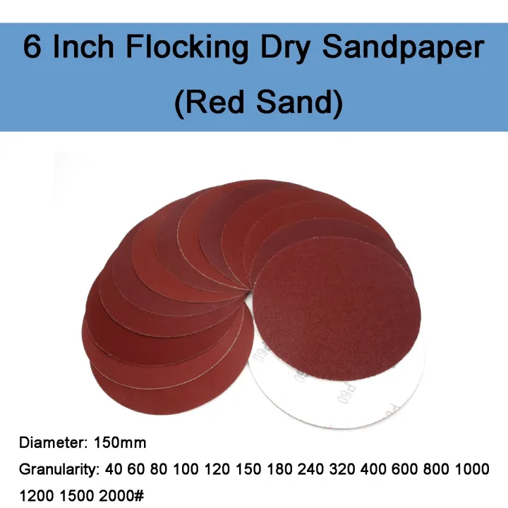 5Pcs Size 6 Inch Diameter 150mm Flocking Dry Red Sandpapers Granularity 40 2000 for Sanding and