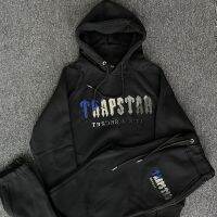 HOT★Casual Trapstar Man Chenille ถอดรหัส Streetwear Hooded Tracksuit Bright พราวสีฟ้า/สีขาวคุณภาพสูงปักผู้หญิง