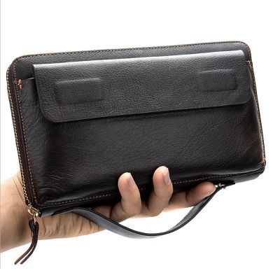 （Layor wallet）  Luufan หนังแท้ธุรกิจประเภทกระเป๋าคลัทช์ความจุขนาดใหญ่ยาวกระเป๋าสตางค์ผู้ชายชายกระเป๋าสตางค์ยาวกับ Wristlet หนังกระเป๋าสตางค์ขนาดใหญ่