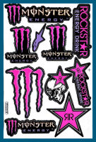 สติกเกอร์ ติดรถ Monster Rockstar สีชมพู สติกเกอร์แต่งรถ สำหรับรถมอเตอร์ไซค์ ติดรถยนต์ หมวกกันน็อค โลโก้  Stickersยอดฮิต จำนวน 1 แผ่น MonRS17