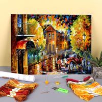 Oil Painting Style Jaguar Printed Water-Soluble Canvas 11CT Cross Stitch DIY Embroidery Patterns DMC Threads       Mulina Needlework