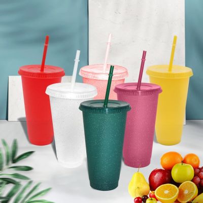 hotx【DT】 Glitter Cup Flash Bottles for Reusable Plastic Tumbler with Lid Drinkware