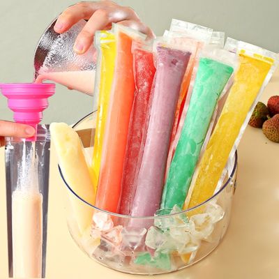 Disposable Ice Packs Popsicle Bags with Funnel Freeze Ice Cream Molds BPA Free Frozen Seals Yogurt Juice Smoothies Ice Maker Bag Ice Maker Ice Cream M