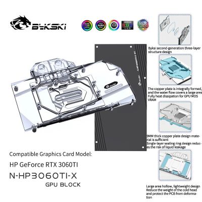Bykski Gpu Water Block ใช้สำหรับ Battle-Ax ที่มีสีสัน RTX3070Ti 8G วิดีโอ/การ์ด GPU/หม้อน้ำระบายความร้อนทองแดง RGB Sync/ N-HP3060TI-X