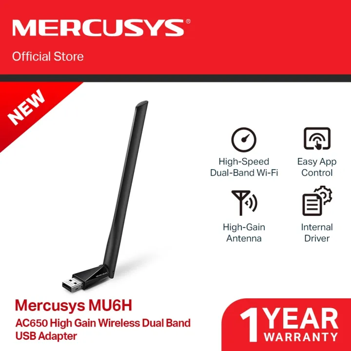 Mercusys MU6H AC650 High Gain Wireless Dual Band USB Wi-Fi Adapter ...