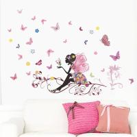 Flower Fairy pink colorful tree branch butterfly home decal wall sticker girl women bedroom diy kids room nursery party mural Wall Stickers  Decals