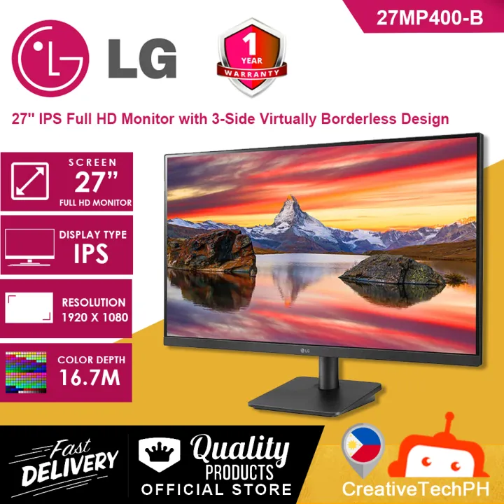 NEW LG IPS MONITOR 27MP400-B 27'' IPS Full HD Monitor With 3-Side ...