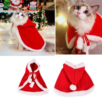 ชุดคอสเพลย์ซานต้าเสื้อผ้าสำหรับแมวผ้าคลุมคริสมาสต์สำหรับสัตว์เลี้ยงแมว/สุนัขเปลี่ยนรูปแบบตลกแต่งตัวผ้าพันคอสีแดงตกแต่งอุปกรณ์ประกอบฉาก