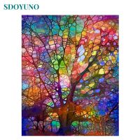 SDOYUNO 60x75cm Oil Paint By Numbers Scenery DIY Painting By Numbers On Canvas Colourful Trees Number Painting Home Decor