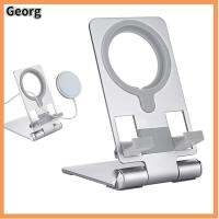 GEORG ปรับได้ปรับได้ สำหรับแท่นชาร์จ MagSafe อะลูมิเนียมอัลลอยด์ พับเก็บได้ ขายึด แบบพกพาได้ ป้องกันการลื่น ที่วางโทรศัพท์มือถือ สำหรับ ไอโฟน15/14./13นิ้ว/โปรแม็กซ์12พลัส