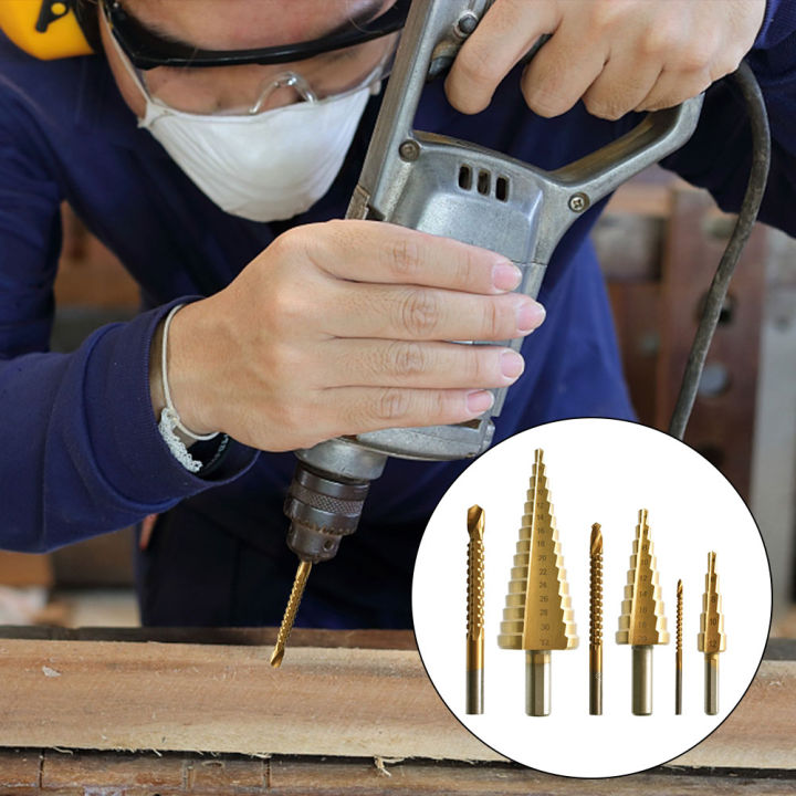 6pcs-cone-heavy-duty-triangle-groove-high-speed-steel-industry-for-metal-professional-hard-countersink-diy-step-drill-bit-set