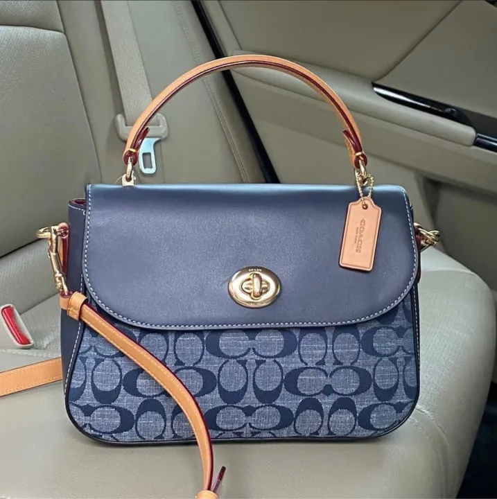 coach marlie top handle denim