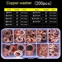 200Pcs Copper Washer Gasket Nut and Bolt Set Flat Ring Seal Assortment Kit with Box //M8/M10/M12/M14 for Sump Plugs 200pcs แหวนทองแดง แหวนรองน้ำมันเครื่อง แหวนน้ำมันเครื่อง ชุดละ