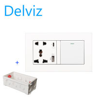 Delviz  EU/UK/US 5-hole wall-mounted Type-C 1GANG/2WAY socket,PD18W 3100mA smart fast charging. The panel size is 146mm * 86mm. Equipped with socket installation box