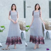 J18675 Maxi dress ผูกไหล่สไตล์โบฮีเมียน Maxi dress with bohemian style