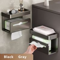 Ermo Wall Mounted Paper Holder Bathroom Tissue Box Stand Space Aluminum Toilet Paper Holder Multifunctional Storage Gray Black Toilet Roll Holders