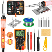 Soldering Iron Set, 60W 220V 110V Soldering Iron, Electronic Soldering Iron Set With Digital Multimeter, Adjustable Temperature 200℃ - 450℃, Soldering Iron Stand, Soldering Wire