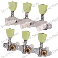 A Set Chrome Classical Guitar String Tuning Peg Machine Heads with Jade Green Trapezoid Buttons - - Gear Ratio 1:18